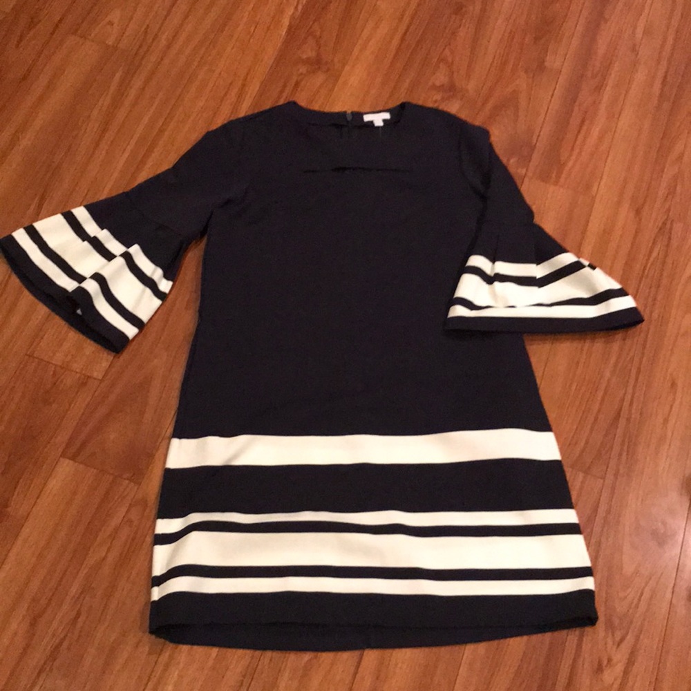 New York & Company Navy & white striped dress